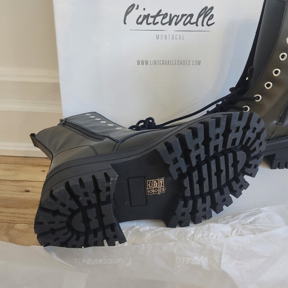 L'INTERVALLE Charcoal Lace-Up Combat Boots - Picture 3 of 4